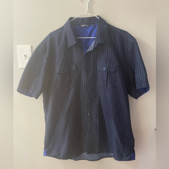 Men’s Boho size XL Blue Shortlie Short Sleeve Button Down shirt with white blue - Picture 1 of 1